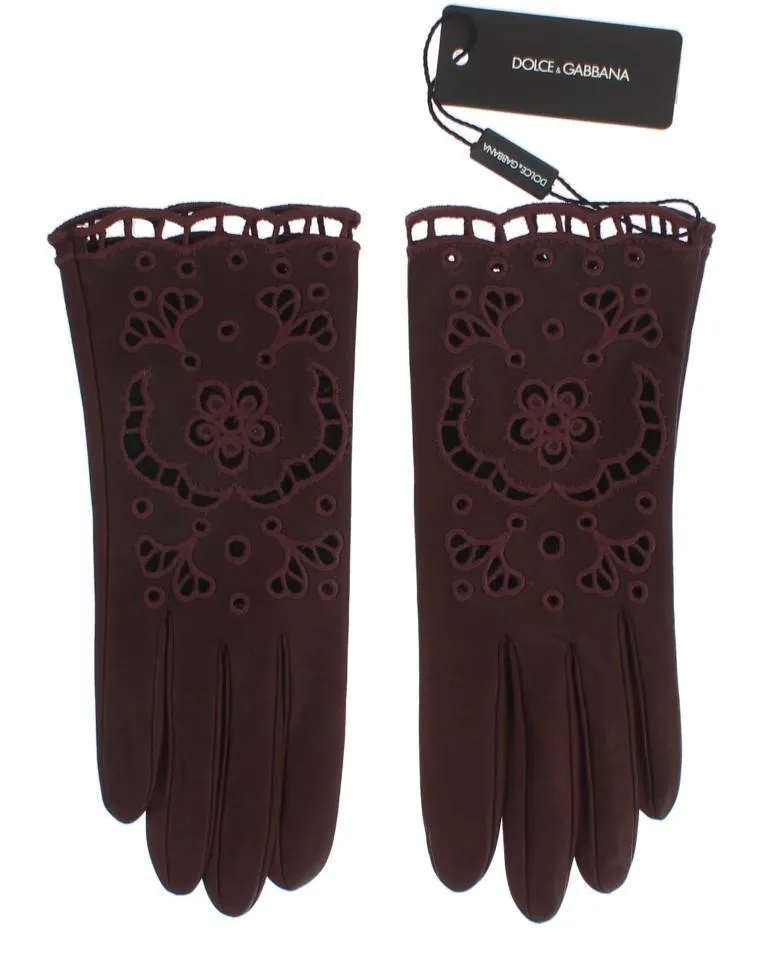 Bordeaux Leather Floral Cutout Gloves