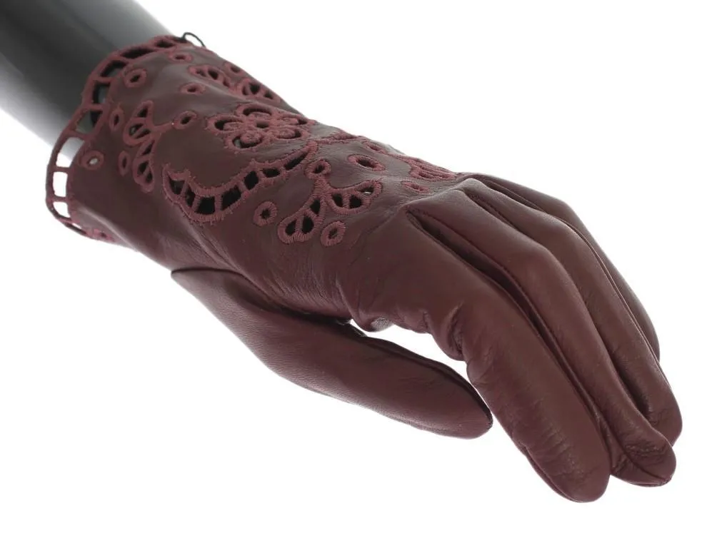 Bordeaux Leather Floral Cutout Gloves
