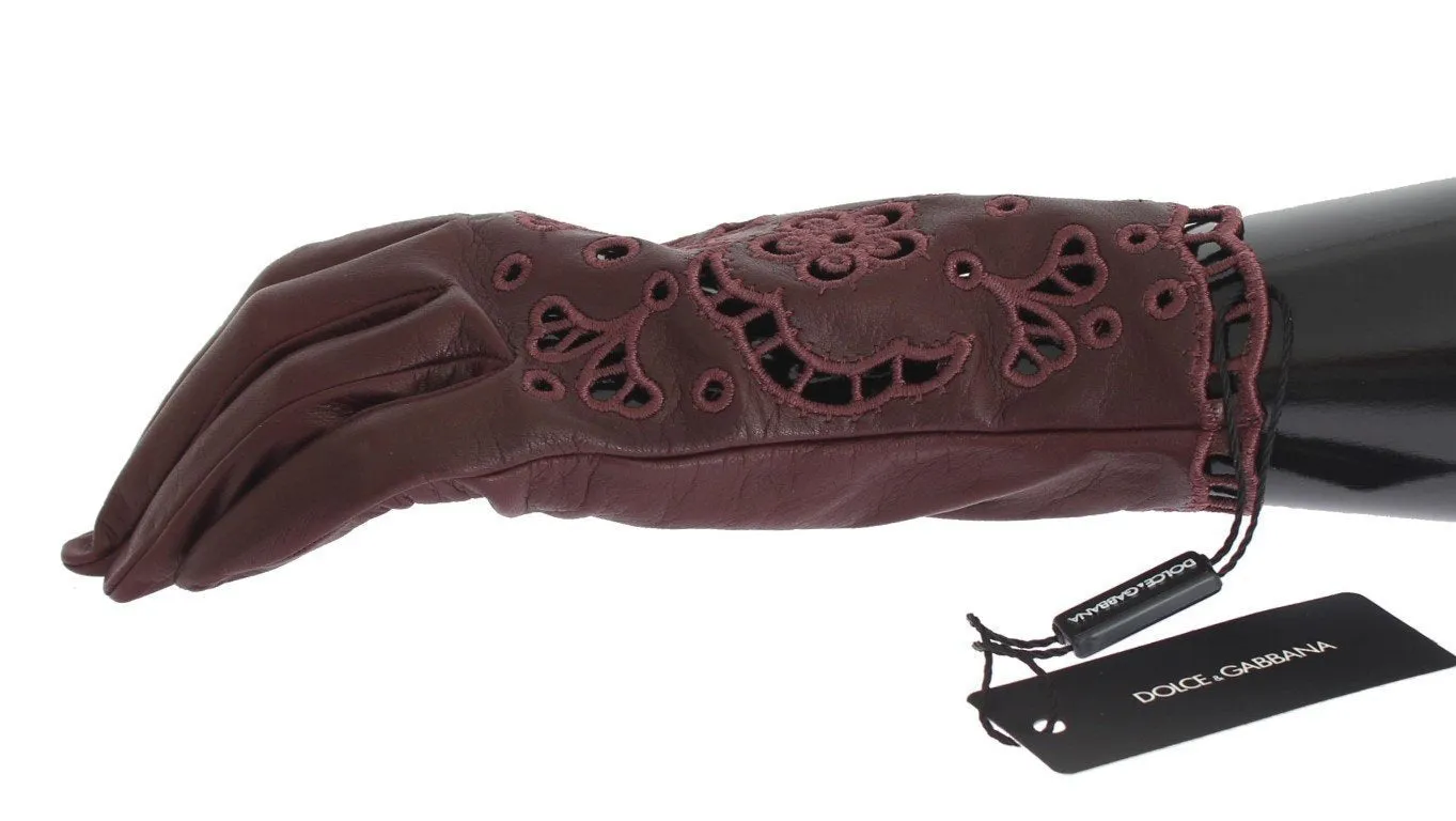 Bordeaux Leather Floral Cutout Gloves