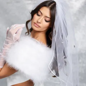Bridal Satin Ribbon Edge Veil with Flower Clusters