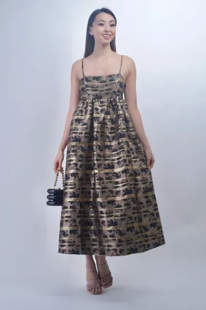 Bronze Stripe Jacquard Empire Dress
