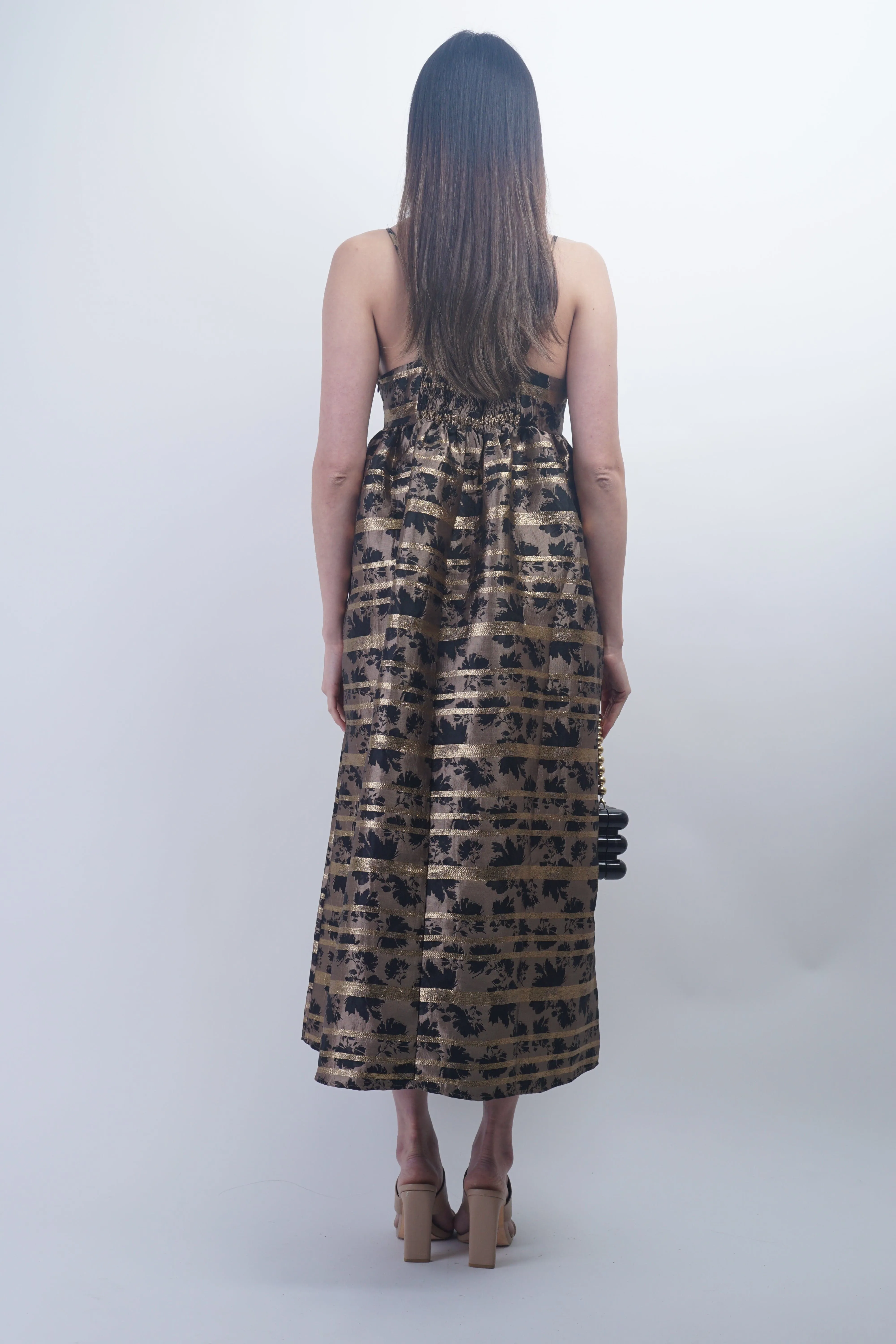 Bronze Stripe Jacquard Empire Dress