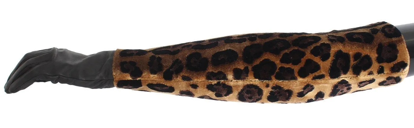 Brown Leopard Leather Velvet Gloves