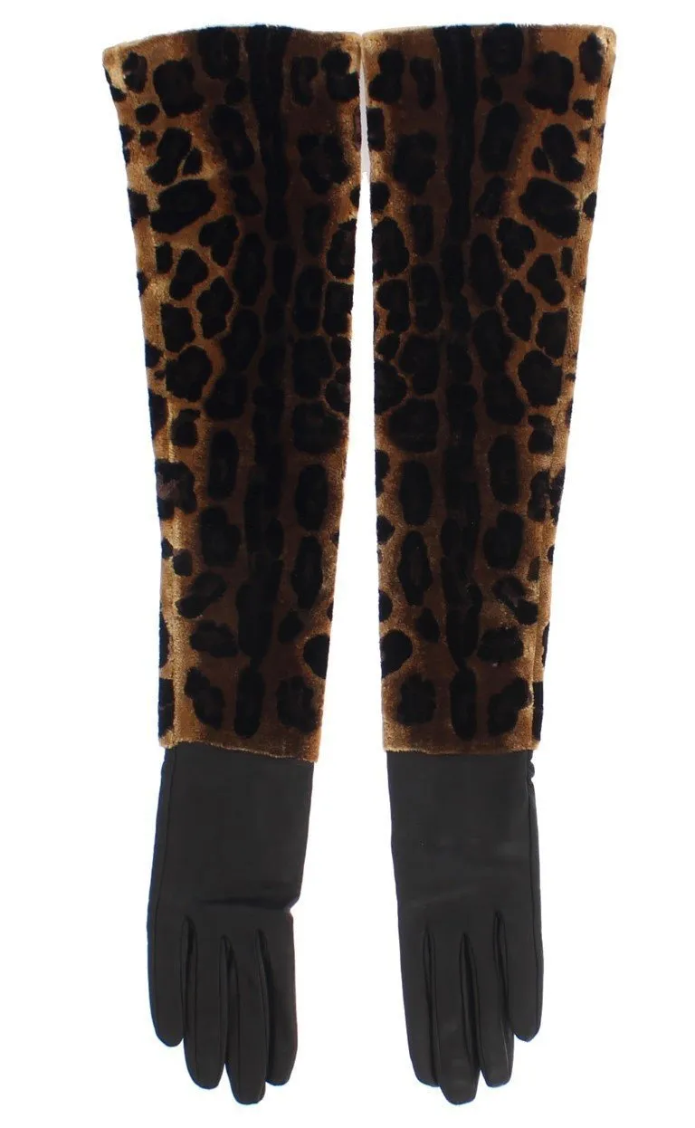 Brown Leopard Leather Velvet Gloves
