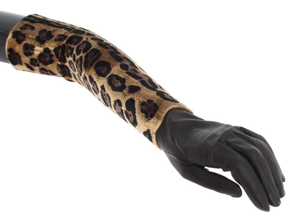 Brown Leopard Leather Velvet Gloves