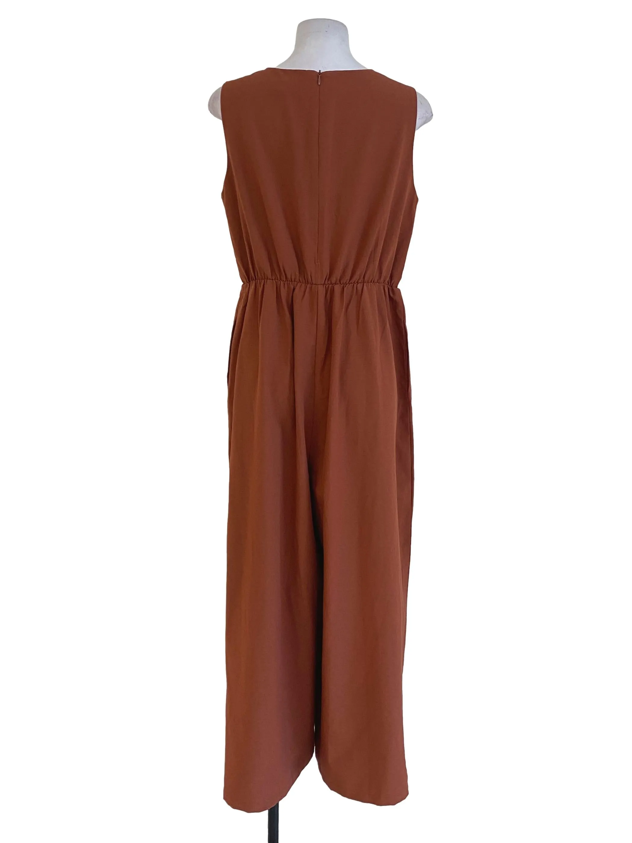 Brown V Neck Jumpsuits
