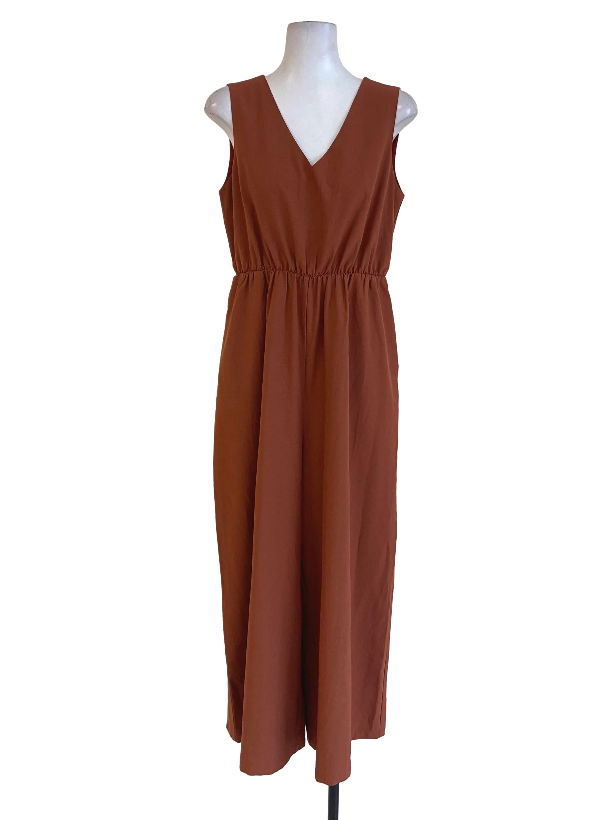 Brown V Neck Jumpsuits