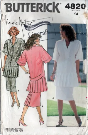 Butterick 4820 NICOLE MILLER Womens Pleated Longline Top & Skirt 1980s Vintage Sewing Pattern Size 14 Bust 36 inches UNCUT Factory Folded