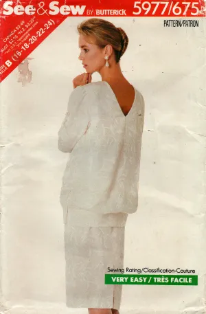 Butterick See & Sew 5977 Womens V Back Top & Skirt 1980s Vintage Sewing Pattern Sizes 16 - 24 UNCUT Factory Folded