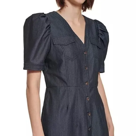 Calvin Klein Denim Puff-Sleeve Sheath Dress in Blue Size 6P