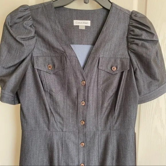 Calvin Klein Denim Puff-Sleeve Sheath Dress in Blue Size 6P