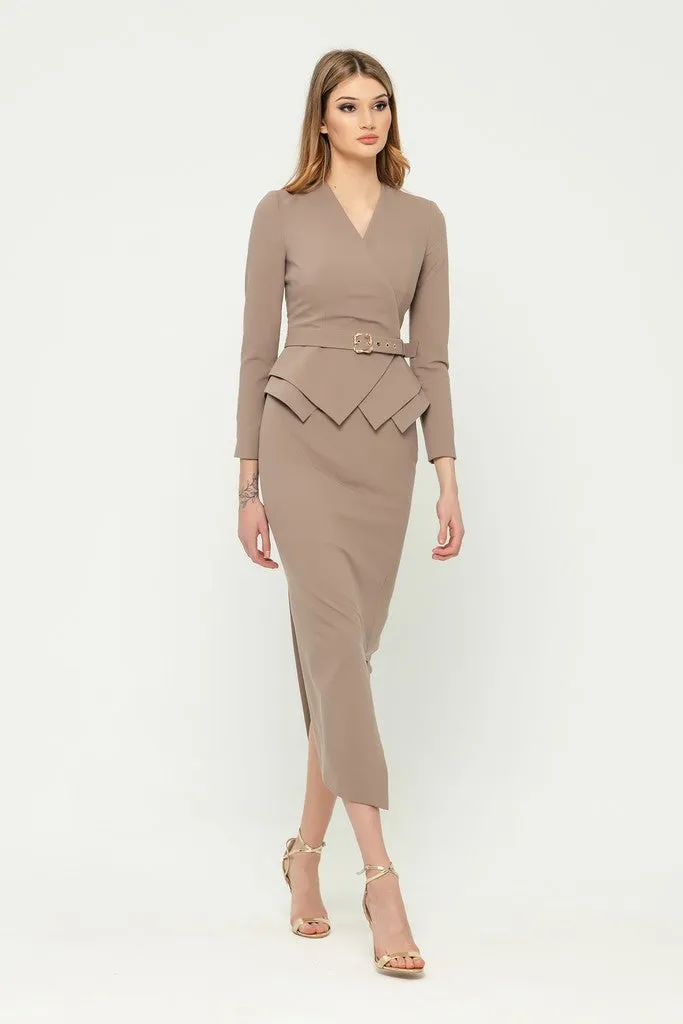 Cappuccino Office Suit (Long Sleeve Jacket & Pencil Skirt) with Belt