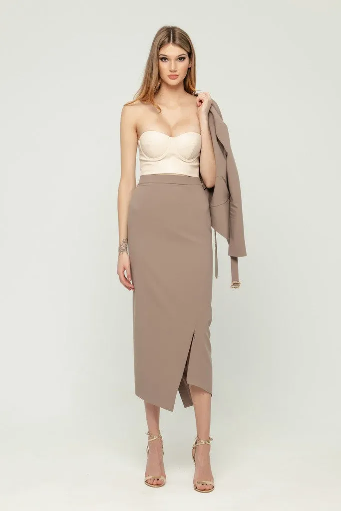 Cappuccino Office Suit (Long Sleeve Jacket & Pencil Skirt) with Belt