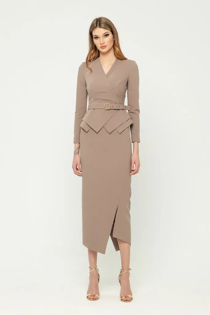 Cappuccino Office Suit (Long Sleeve Jacket & Pencil Skirt) with Belt