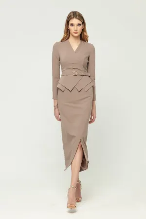 Cappuccino Office Suit (Long Sleeve Jacket & Pencil Skirt) with Belt