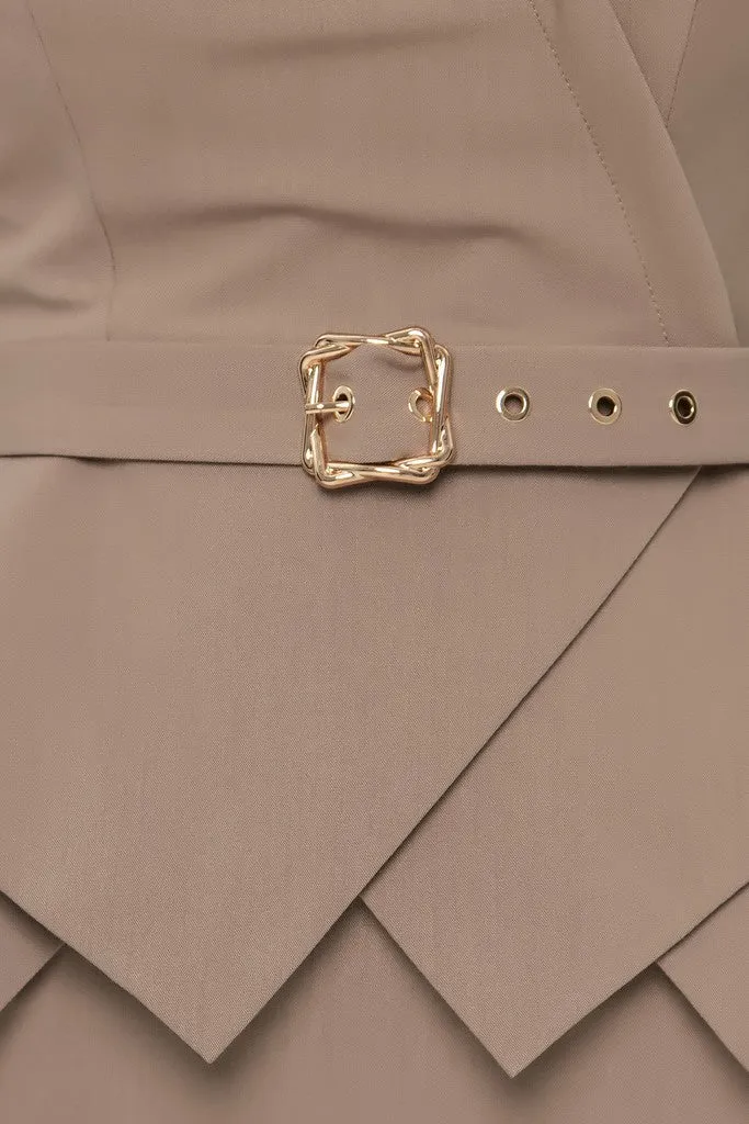 Cappuccino Office Suit (Long Sleeve Jacket & Pencil Skirt) with Belt