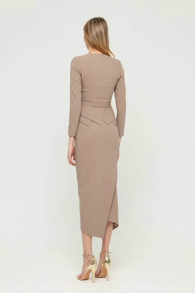 Cappuccino Office Suit (Long Sleeve Jacket & Pencil Skirt) with Belt
