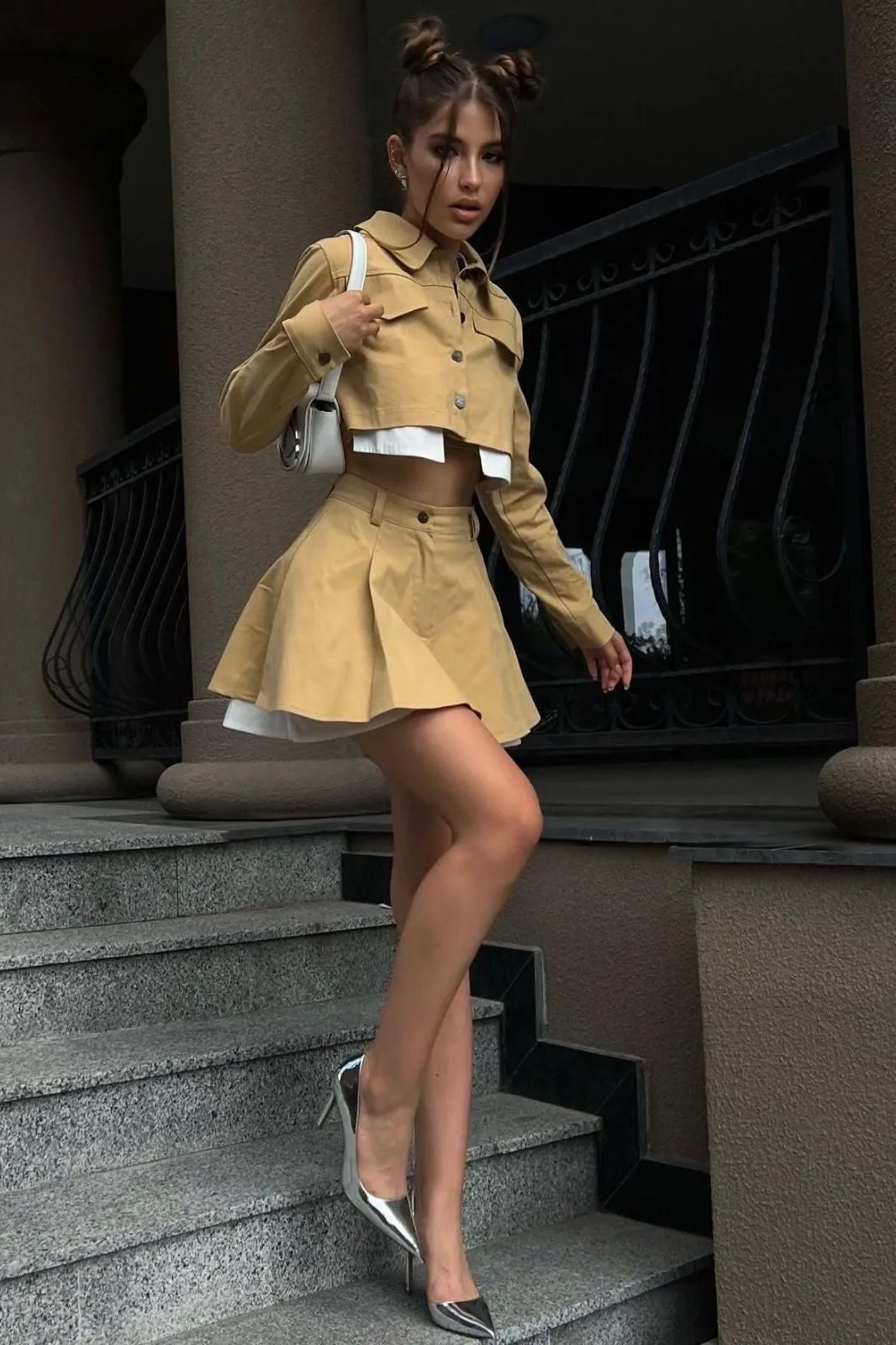 Cardigan Top Low Waist Skirt Two-piece Suit
