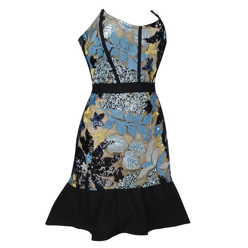 Celebrity Blue Print Strapless Pencil Bandage Dress