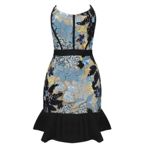 Celebrity Blue Print Strapless Pencil Bandage Dress
