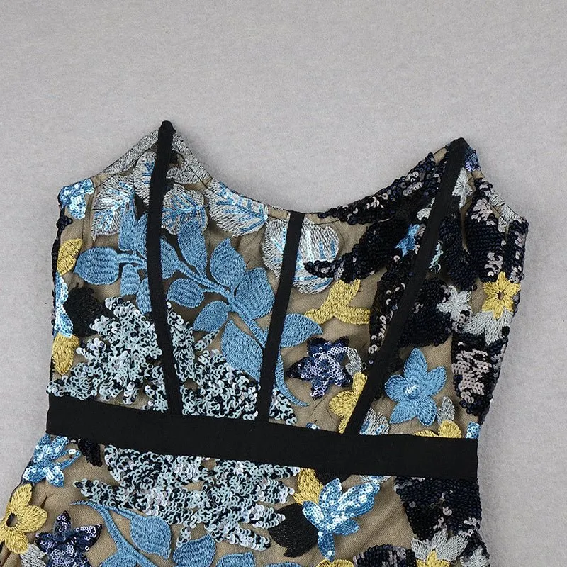 Celebrity Blue Print Strapless Pencil Bandage Dress