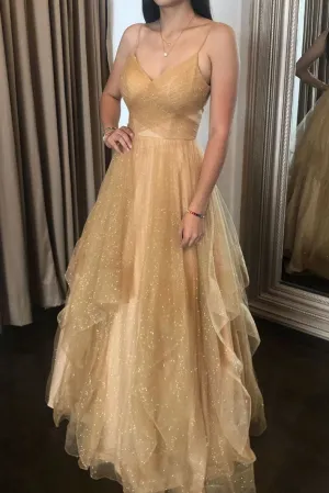Champagne tulle long prom dress champagne tulle formal dress