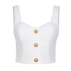 Chic U-Neck Buttons Tank Top   Mini Skirt Suit