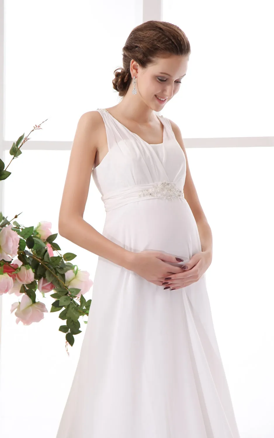 Chiffon Rhinestone High-Waist Flowing Soft Pregnant Gown-GC_706071