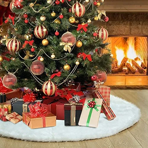 Christmas Tree Skirt, 48 Inch Snowy White Christmas Plush Tree Skirt, Winter Large Christmas Tree Mat, Christmas Tree Decorations