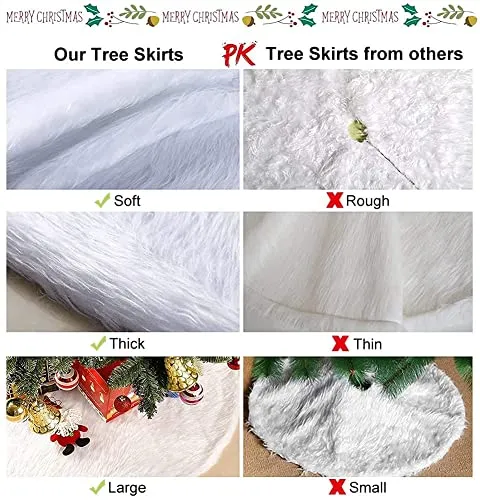 Christmas Tree Skirt, 48 Inch Snowy White Christmas Plush Tree Skirt, Winter Large Christmas Tree Mat, Christmas Tree Decorations