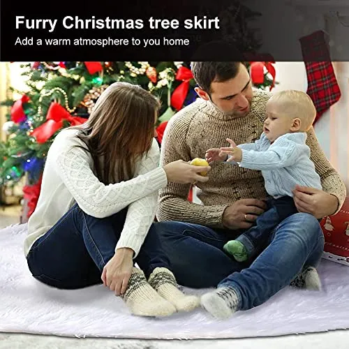 Christmas Tree Skirt, 48 Inch Snowy White Christmas Plush Tree Skirt, Winter Large Christmas Tree Mat, Christmas Tree Decorations