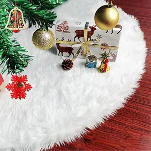 Christmas Tree Skirt, 48 Inch Snowy White Christmas Plush Tree Skirt, Winter Large Christmas Tree Mat, Christmas Tree Decorations