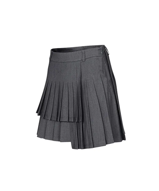CHUCUCHU Double Pleated Skirt - Charcoal