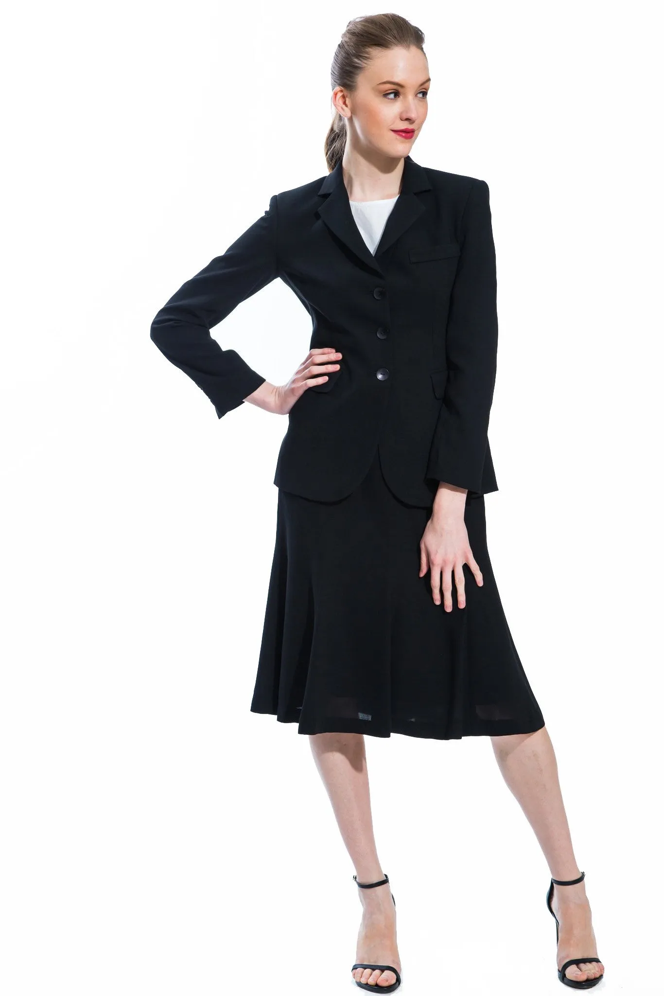 Classic Black Panel Jacket & Skirt Suit Set Style 158/159