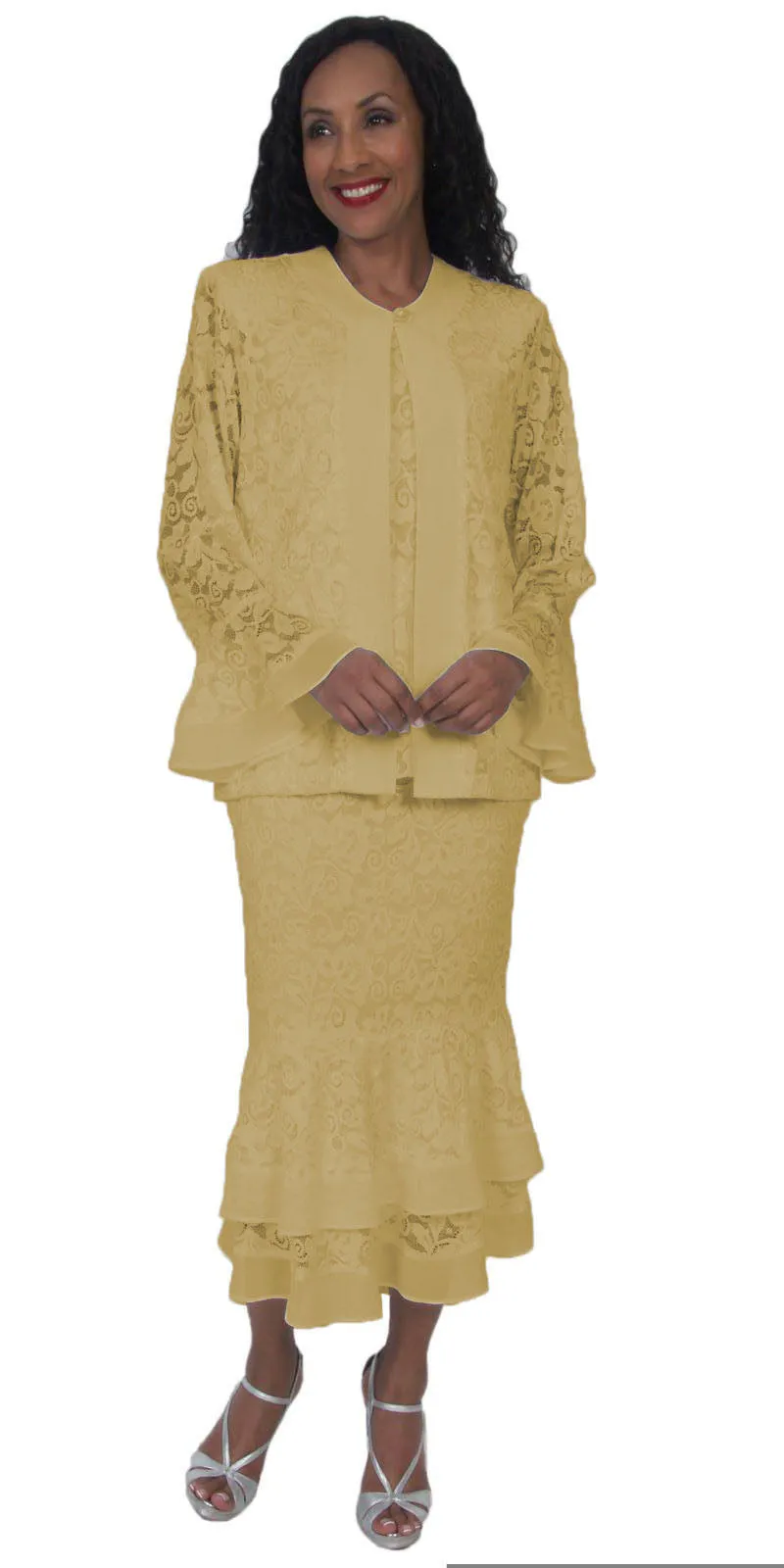 CLEARANCE - Hosanna 5514 Plus Size 3 Piece Set Tea Length Dress (Size 5XL)