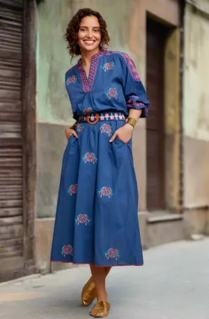 Crab Embroidered Dress Navy