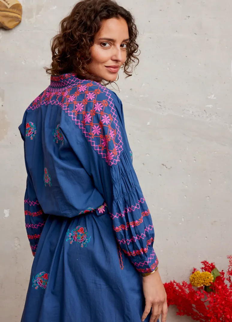 Crab Embroidered Dress Navy