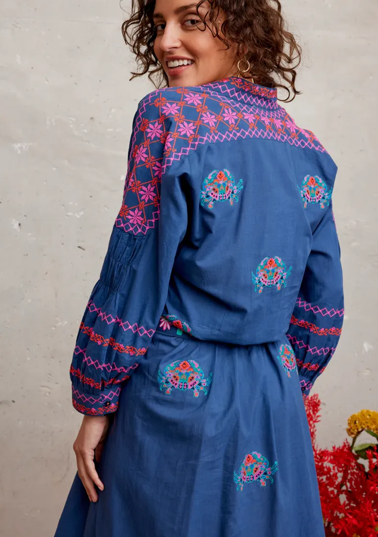 Crab Embroidered Dress Navy