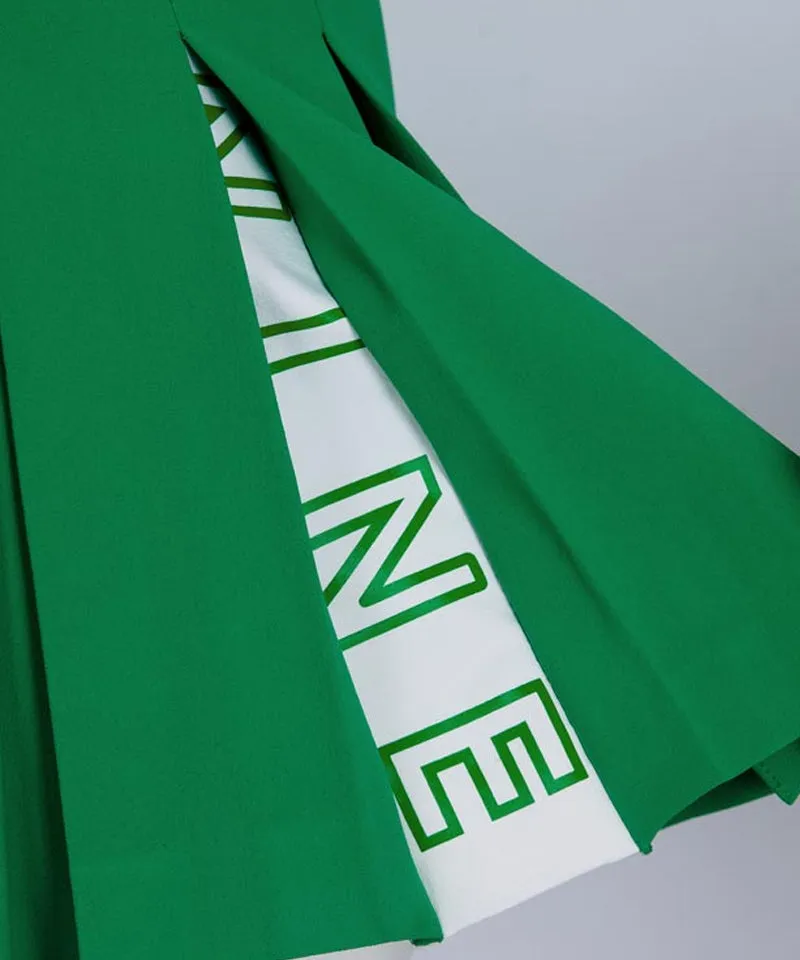 CREVE NINE: Logo Swing Pleated Skirt - Green
