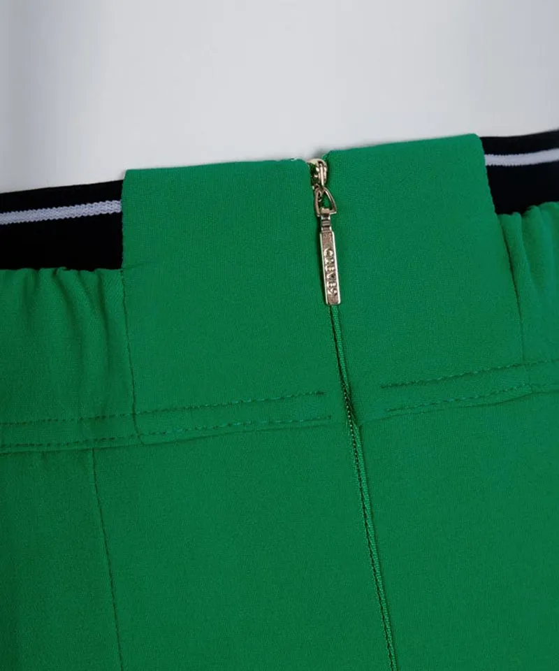 CREVE NINE: Logo Swing Pleated Skirt - Green