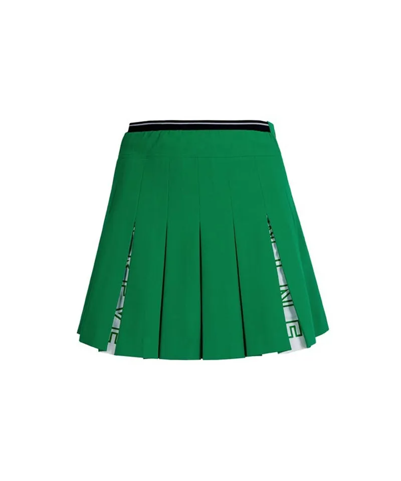 CREVE NINE: Logo Swing Pleated Skirt - Green