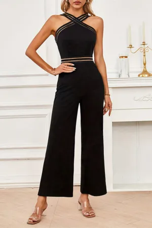 Crisscross Cutout Sleeveless Wide Leg Jumpsuit