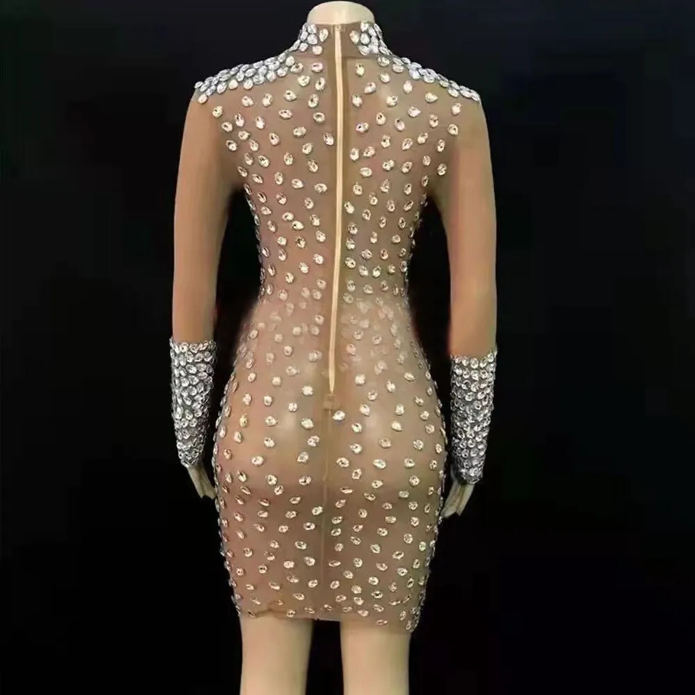 Crystal Mini Mermaid High Neck Long Sleeves Dress