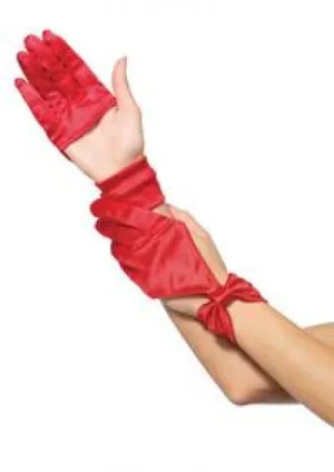 Cut Out Gloves With Bow On Wrist - Red