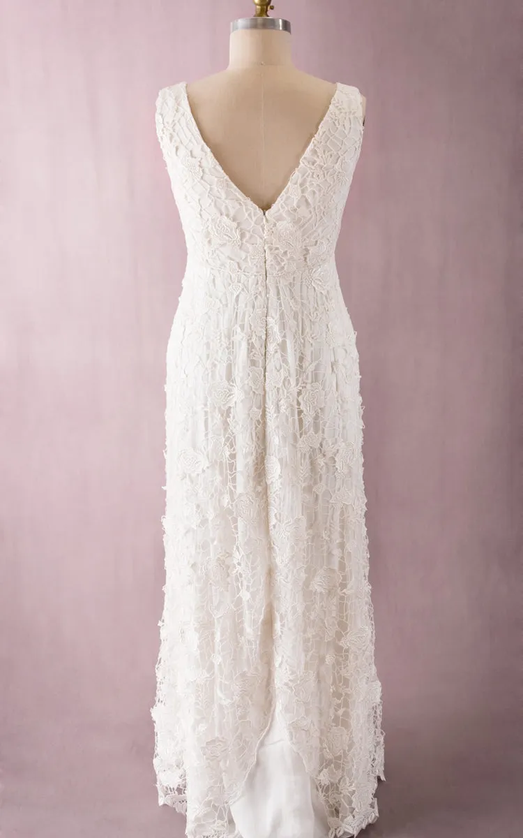 Delicated V Back V-Neck Vintage Floor-Length Dress-704151