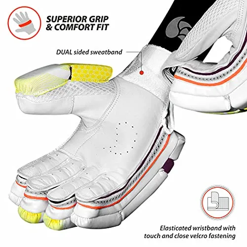DSC Intense Valor Leather Cricket Batting Gloves, Mens Right (White Turquoise)