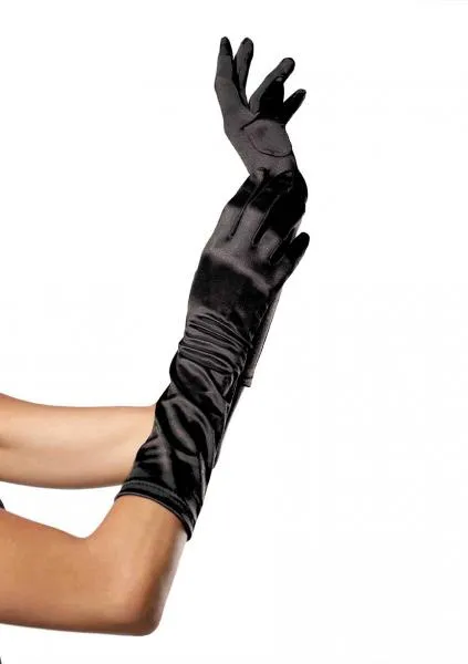 Elbow Length Satin Glove - Black - One Size
