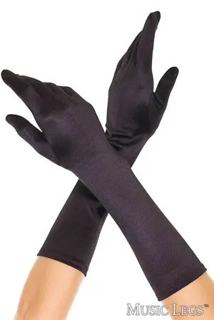 Elbow Length Satin Gloves Black