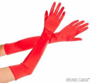 Elbow Length Satin Gloves Red