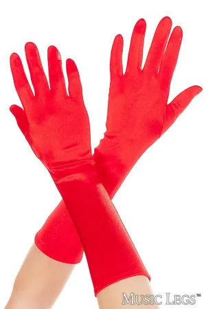 Elbow Length Satin Gloves Red